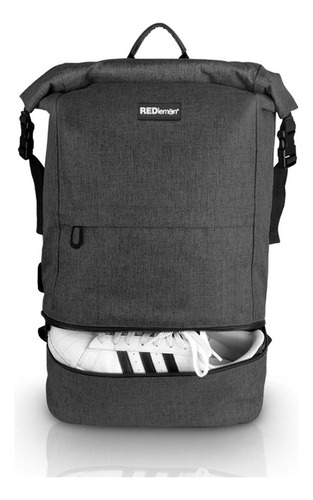 Redlemon Mochila Antirrobo Backpack Roll Top Impermeable, Expandible, Compartimento Multiusos y para Laptop de 15” y Tablet, con Puerto USB, Resistente, para Viajes y Campamentos, Gris Oscuro