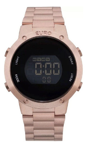 Relógio de pulso Euro Fashion Fit EUBJ3279AF/4J com corpo rosê,  digital, para feminino, fundo  preto, com correia de metal cor rose, bisel cor rosê e borboleta