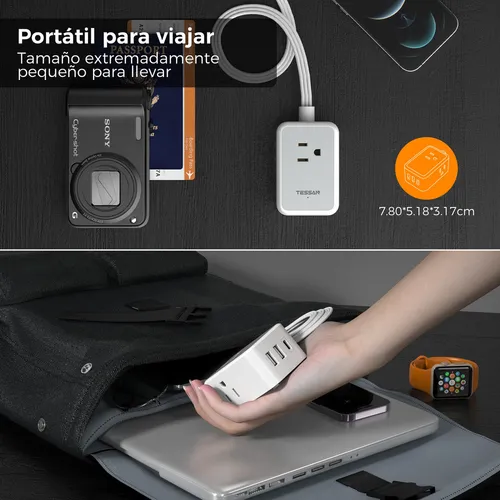 Multiple Enchufe Plano Con 1.5m 3 Salidas Ca Y 2 Puertos Usb