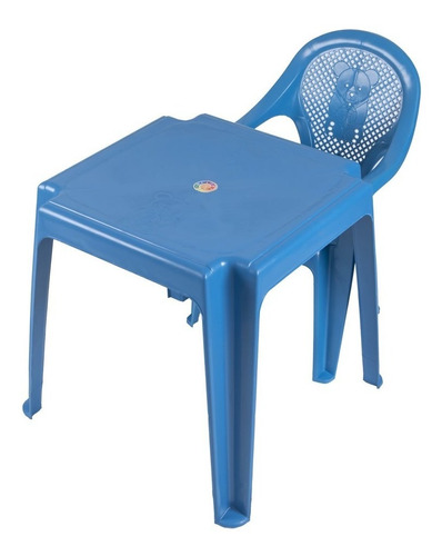 Mesa Infantil Ursinho Com 1 Cadeira Plástica Azul