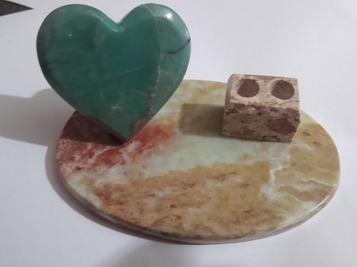 Portalápices Con Corazon En Piedra Combarbalita