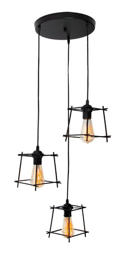 Lámpara Colgante Vintage Negro Mate 60w E27 3 Luces
