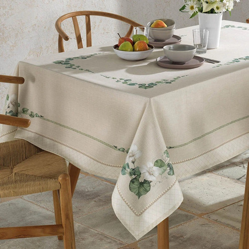 Toalha Mesa Quadrada 8 Lugares Dohler Impermeavel Botanica Cor Bege
