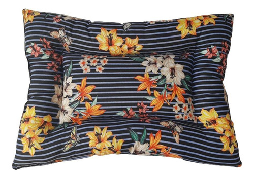 Cama Almofada Colchonete Para Cães E Gatos - Floral Azul