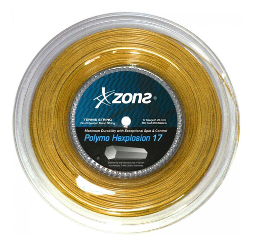 Cuerda De Tenis Zons Polymo Hexplosion 17/1.23mm Gold 200 Mt