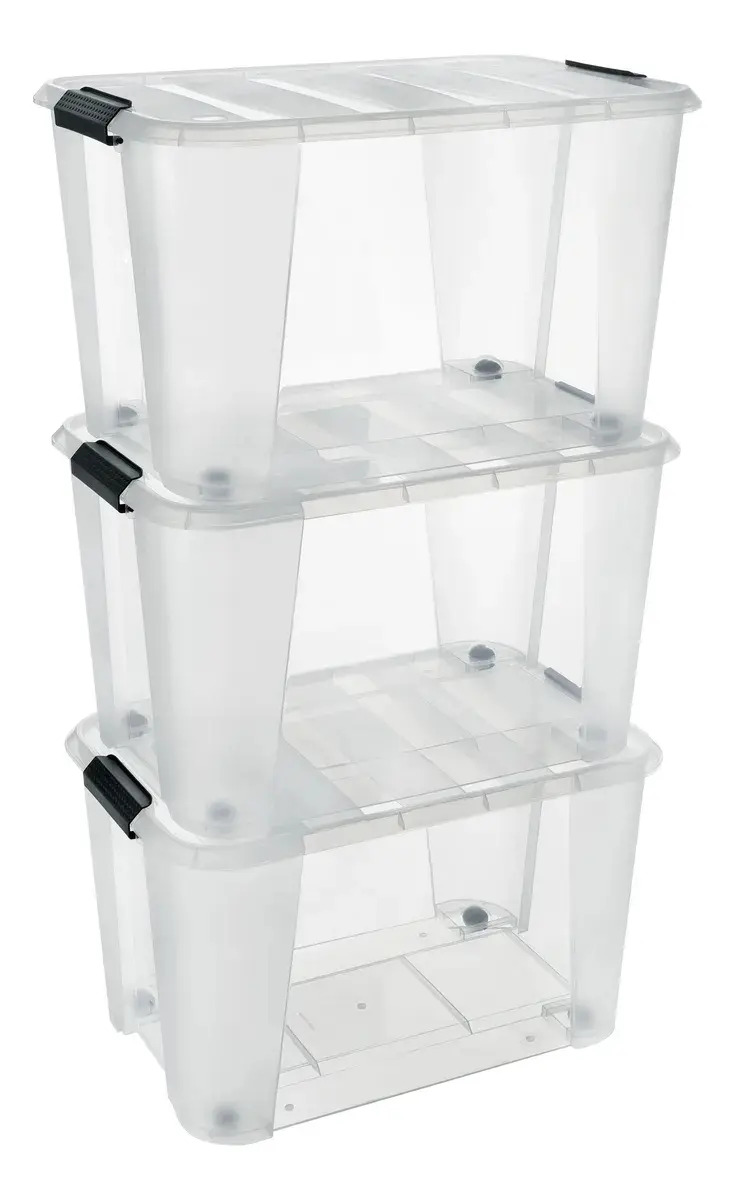Set De 3 Cajas De Almacenamiento Plástico 32l Semitransparente Ag Box Blanco Lisa
