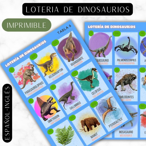Lotería De Dinosaurios Juego Educativo Imprimible Para Niños