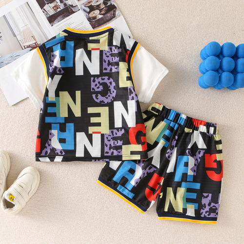 Conjunto Verano Niños 1-6a Con Diseño De Malla Transpirable Negro 3-4 Años