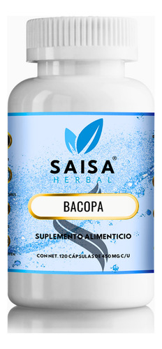 Bacopa Premium 450 mg 120 Cáps Saisa Herbal | Suplemento Alimenticio | Memoria, Concentración y Función Cognitiva
