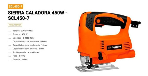 Imagen 2 de 5 de Sierra Caladora 450w Lusqtoff 65mm 4posiciones Scl450-7 C P