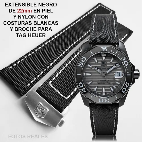 Correa Piel Con Lona Costuras Blancas 22 18 Para Tag Heuer Env o