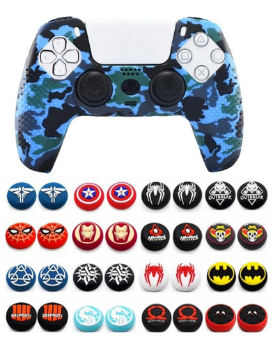 Combo Forro Diseños + 2 Grips En Relieve Control Ps5