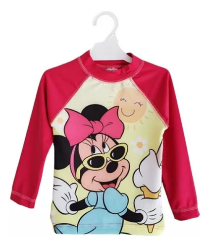 Remera Manga Larga Minnie Con Filtro Uv  Fucsia