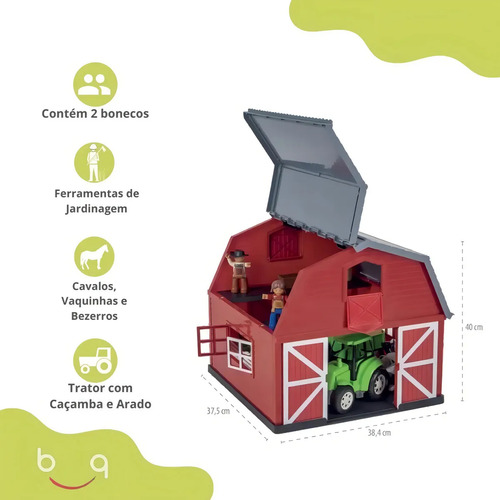 Brinquedo Fazendinha 40 Peça Celeiro Bonecos Trator Poliplac 40