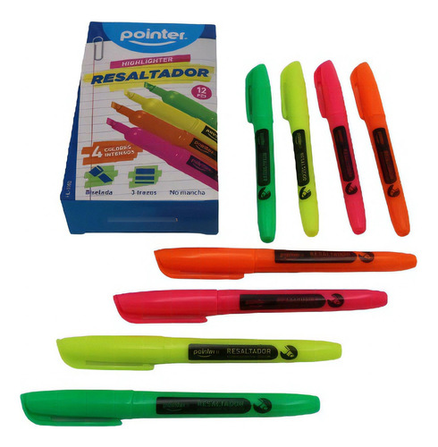 Set 12 Destacadores Delgados Fluor Pointer