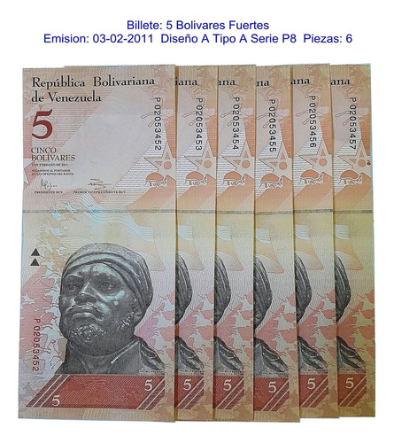 Billetes Antiguos De Venezuela 5 Bs F.  03-02-2011 Serie P8