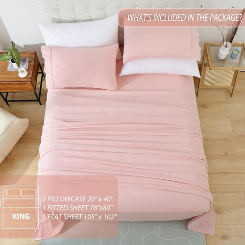 Juego De Sábanas Matrimonial Kinkete 4 Pzs Ajustables Rosa Claro Liso