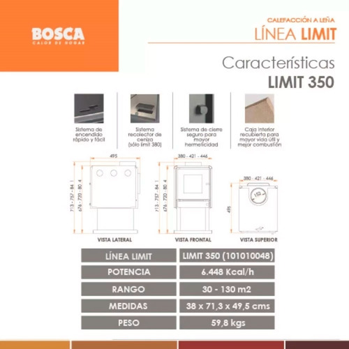 Imagen 5 de 10 de Salamandra Bosca Limit 350 Estufa A Leña 130m2
