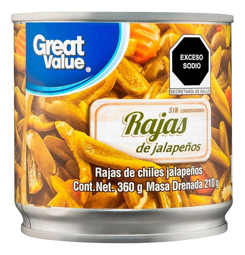 10 Pza Chiles Jalapeños Great Value En Rajas 360 G