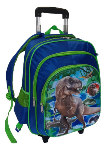 Mochila Carro Dinosaurio 46cm +cartuchera+lunchera Termica