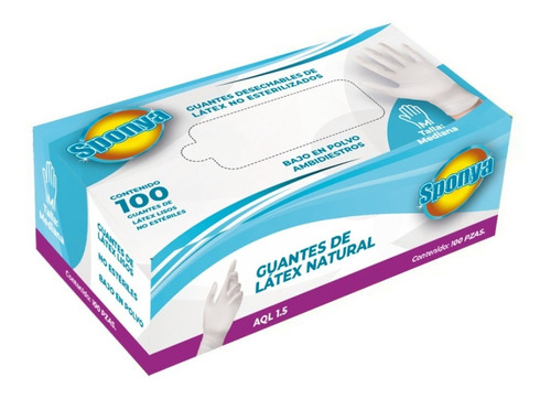 Guantes descartables antideslizantes Sponya color blanco talle M de látex con polvo en pack de 10 x 100 unidades