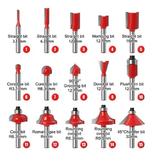 Set 15 Fresas Router Madera - X2 Unidades