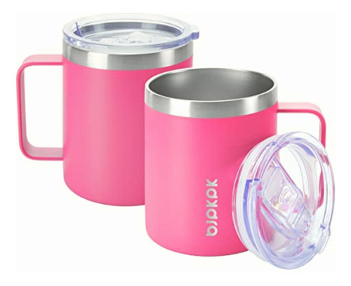 Bjpkpk 2 Tazas De Café Aisladas, 14 Onzas Con Tapa, Taza De Color Rosa-14oz