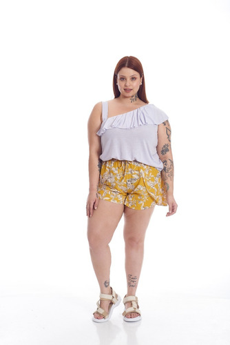 Musculosa Escote Asimétrico Con Volado Plus Size