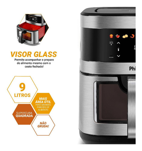 Air Fryer Philco 9L Visor Glass Painel Digital PAF90C 127V
