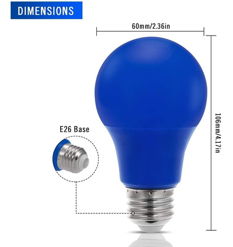 Bombilla Jandcase A19 Azul De Luz Led, 40w Equivalente, 5w,