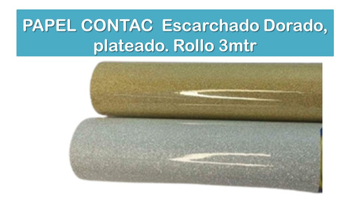 Papel Contac Metaliz. Escarchado: Dorado, Plateado 3mtr