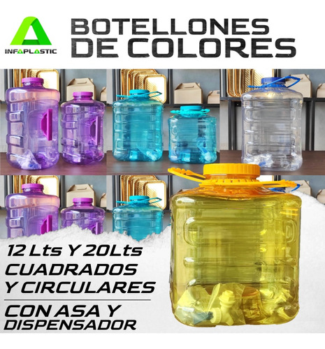 Botellones De Colores Pet Con Asas Dispensador 19-12lts