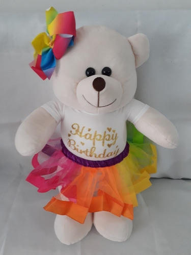 Urso De Pelúcia Ursinha Meiga De Saia Feliz Aniversário 45cm