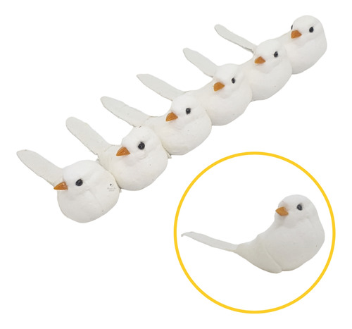 Passarinho Branco Artificial Decoração 8cm 6 Unidades