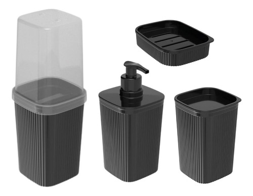 Kit Banheiro Preto 4 Peças Kit Lavabo Acessórios Frisos 