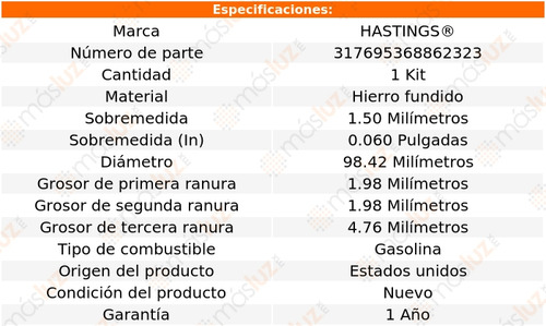 Set Anillos Pistón 1.50 G30 Van L6 4.1l 70 Hastings