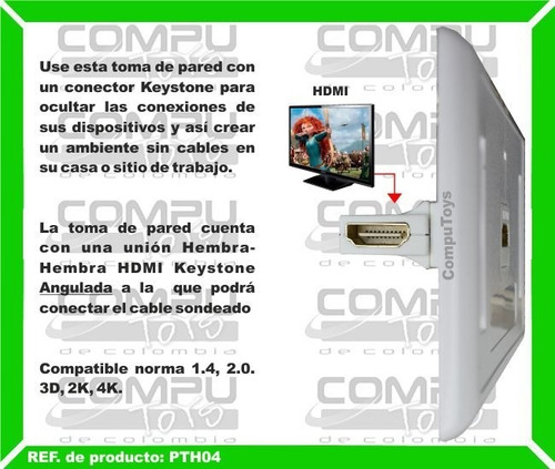 Faceplate Hdmi Angulado 90 Grados Pth04 Computoys Sas