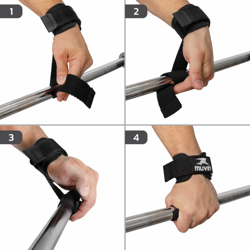 Strap De Musculação Com Munhequeira Muvin Levantamento Peso Cor Preto