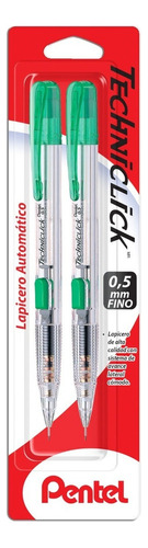 Lapicero Portaminas Pentel Techniclick Pd105bp2 0.5mm 2 Pzas Color Verde