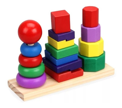 Torre Triple De Madera Geométrica Juguete Didáctico Niños 