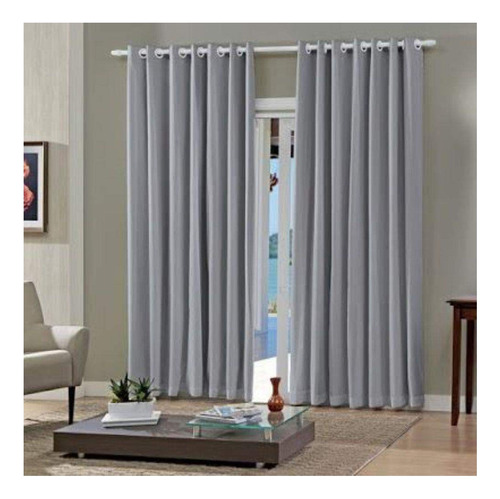 Cortina Corta Luz C/ Voil 2,60 X 1,70 Blackout Bloqueio 100% Cor Cinza