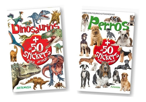 2 Libros Arma Tu Libro Dinosaurios + Perros Stickers