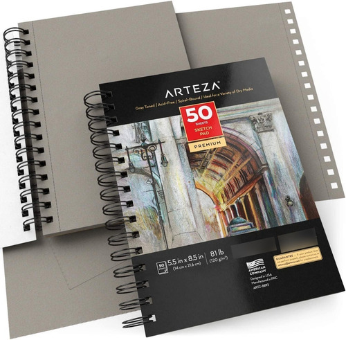 Block Arteza Papel Gris Sketch Pad 14 X 21.6 Cm 50 Hojas