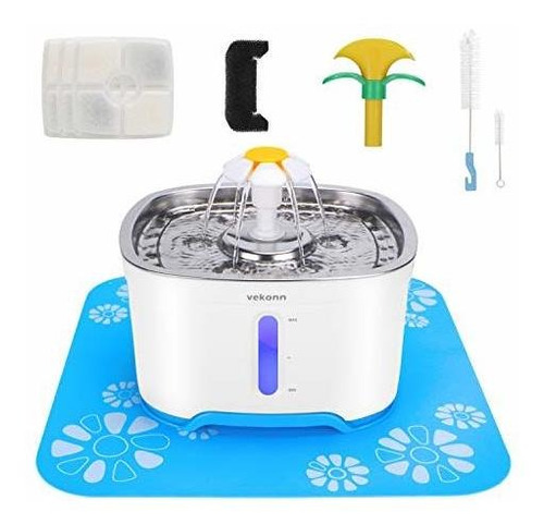 Fuente De Agua Vekonn Para Gatos, Tapa De Acero Inoxidable Y