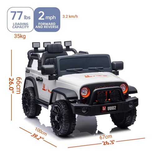 Auto/Camioneta de jugueteURideon Todoterrenos Jeep 4x4 color blanco
