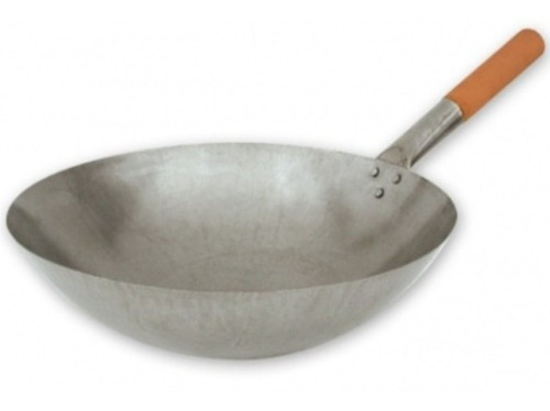 Wok Pro Acero Al Carbono 36cm Martillado A Mano Mango Madera