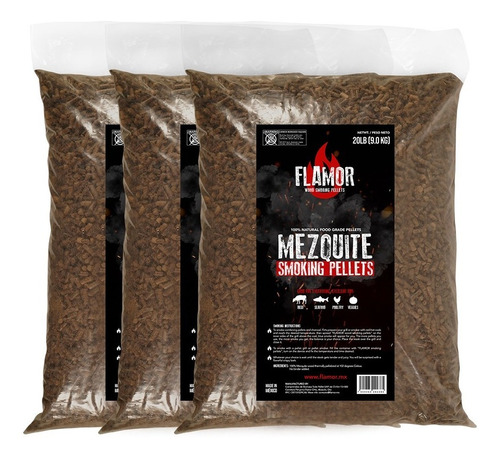 Mezquite Pellet Para Ahumar - Flamor 9 Kg (x3)