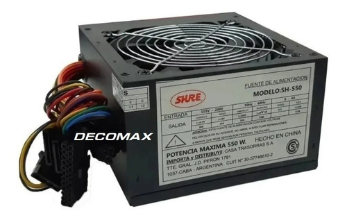 Imagen 2 de 3 de Fuente Pc Shure Sh-550 550w Atx Fan 120mm Decomax