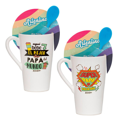 6 Jarro Taza Alta Cerámica Café Té Cuchara Regalo Original