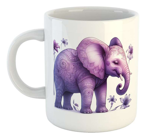 Taza Ceramica Elefante Con Flores Dibujo Elephant Draw